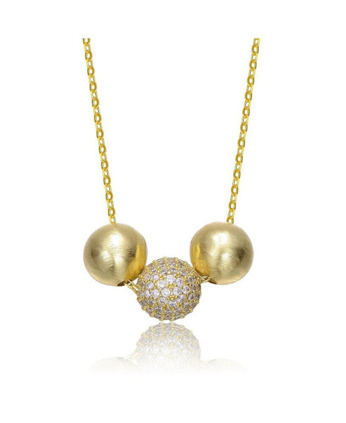 14K Gold Plated Matte & Bright Shine Cubic Zirconia Bead Pendant Necklace