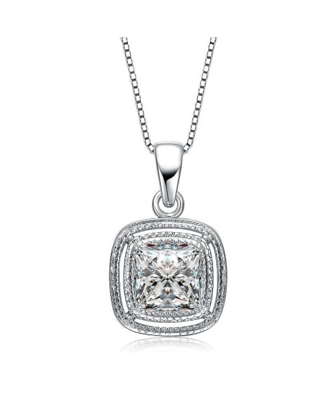 Sterling Silver White Gold Plated Cubic Zirconia Square Drop Pendant