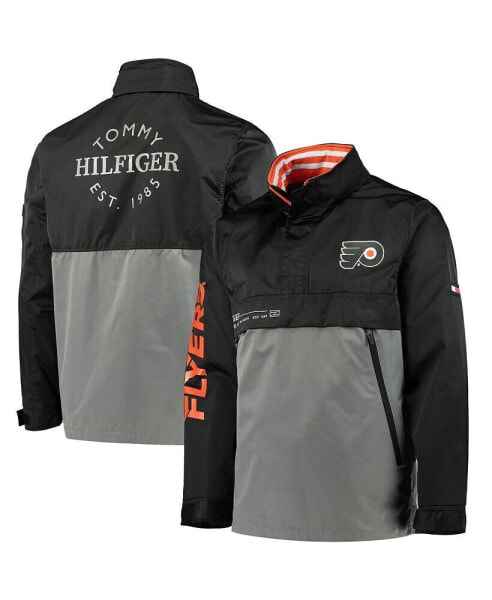 Куртка с капюшоном Tommy Hilfiger мужская черно-серая Philadelphia Flyers Anorak Quarter-Zip.