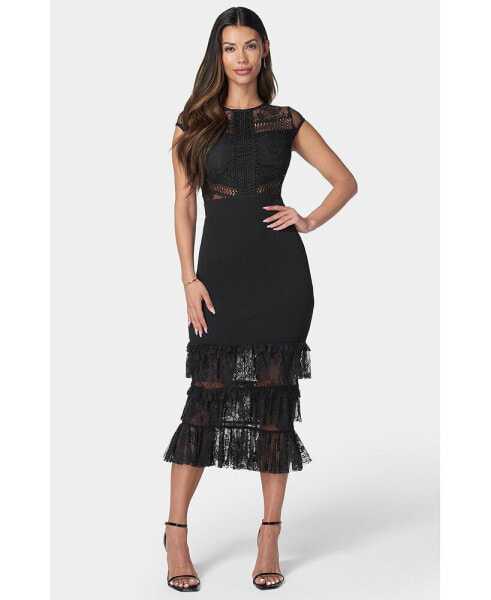 Women's Tiered Lace Midi Dress