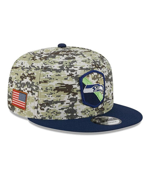 Бейсболка кепка New Era мужская в цвете колледжа с рисунком "Камуфляж" Seattle Seahawks 2023 Salute To Service 9FIFTY Snapback Hat