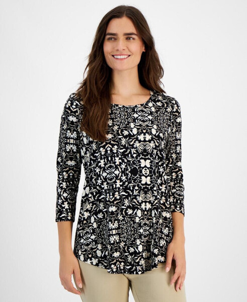 Women's Printed 3/4-Sleeve Top, Created for Macy's