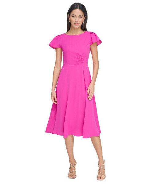 Women's Flutter-Sleeve Side-Ruched Dress