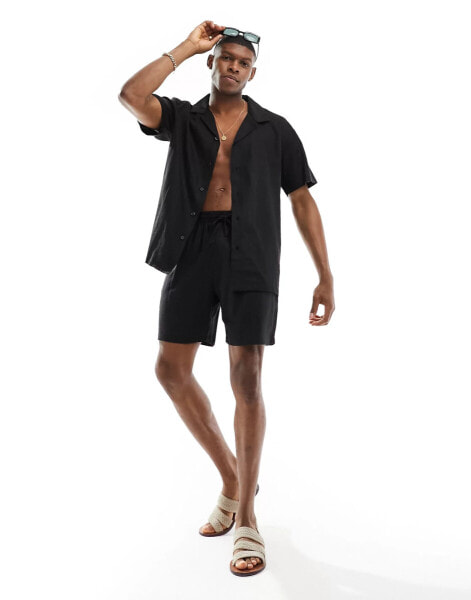 South Beach linen blend beach shorts in black