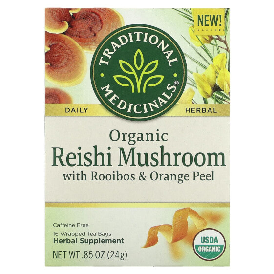 Травяной сбор Organic Reishi Mushroom with Rooibos & Orange Peel, Caffeine Free, 16 Wrapped Tea Bags, 0.85 oz (24 g) от Traditional Medicinals.