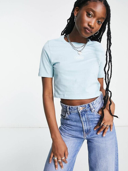 Vans Oval Sporty crop t-shirt in blue Exclusive at ASOS