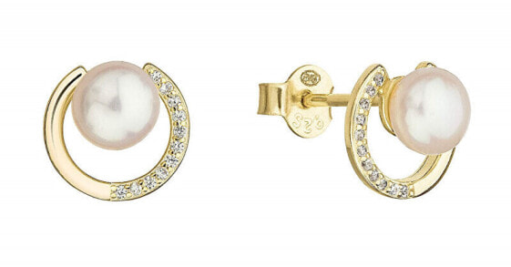 Gold-plated stud earrings with real pearls 21067.1