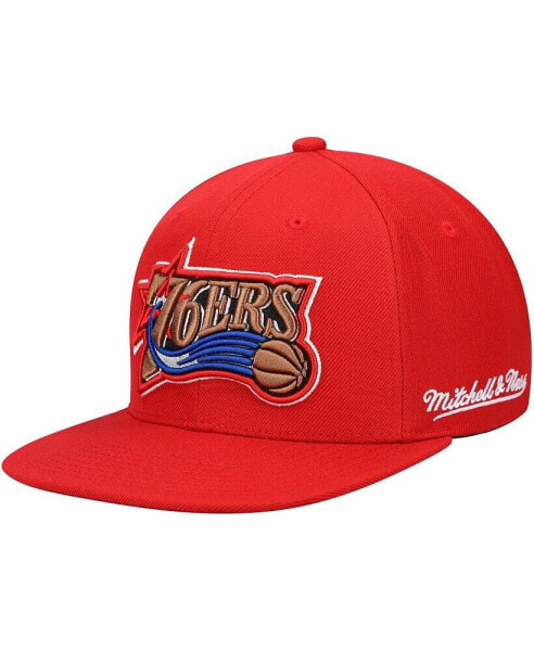 Men's Red Philadelphia 76Ers English Dropback Snapback Hat