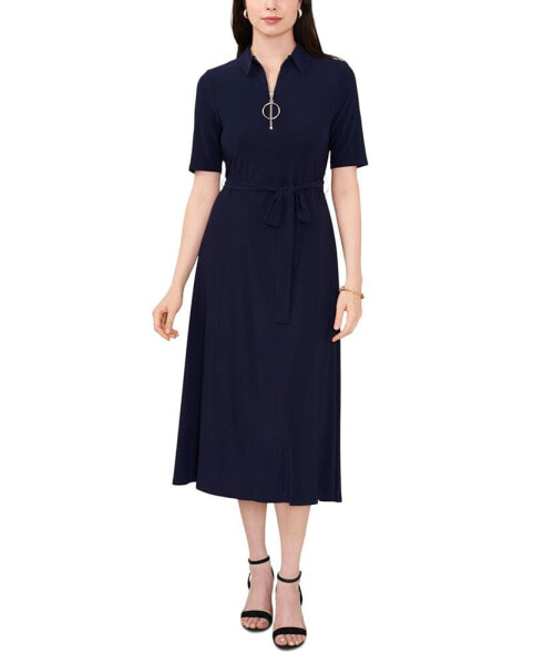 Women's Collared Quarter-Zip Jersey Midi Dress