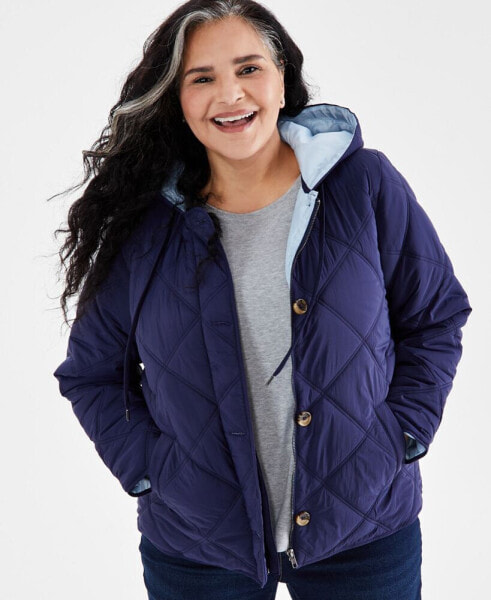 Plus Size Quilted Hooded Jacket, Created for Macy's