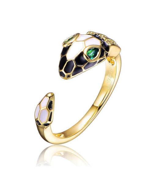 RA 14K Gold Plated Green Cubic Zirconia Modern Inlaid Ring