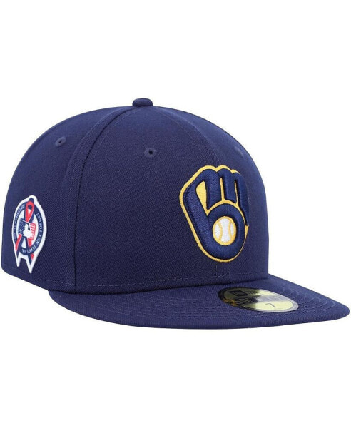 Men's Navy Milwaukee Brewers 9, 11 Memorial Side Patch 59Fifty Fitted Hat