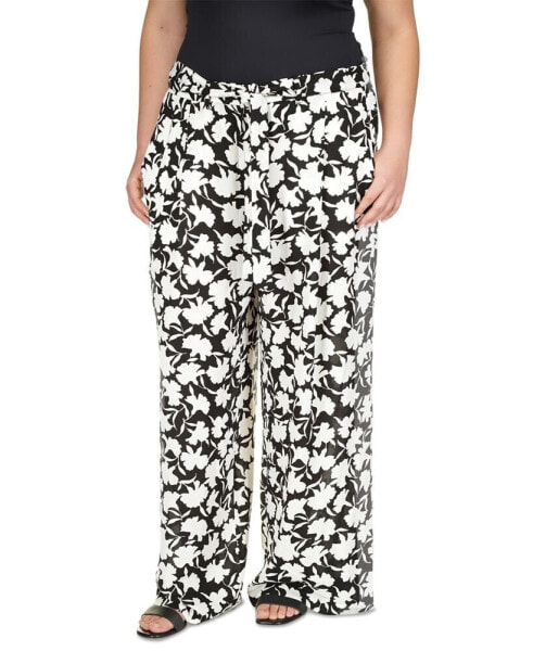 Plus Size Floral Belted Pants