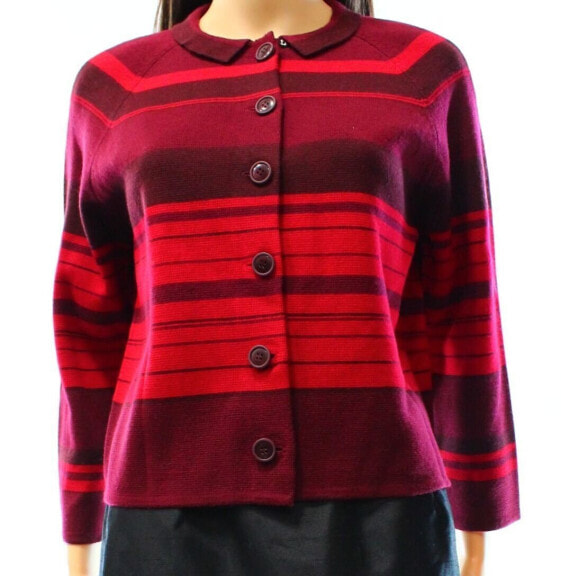 Anne Klein Women's Button Front Cropped Cardigan Sweater Troubadour Wine M