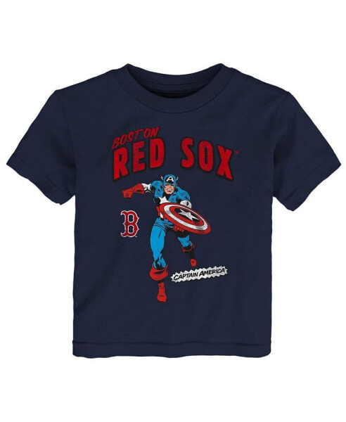 Toddler Boys and Girls Navy Boston Red Sox Team Captain America Marvel T-shirt