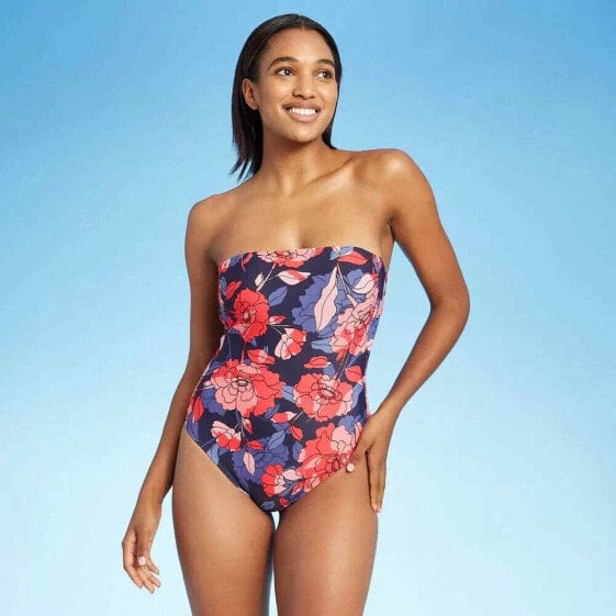 Women's Bandeau Modern One Piece Swimsuit - Kona Sol Floral XS, Blue