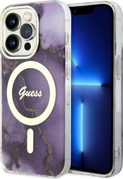 Guess Guess Golden Marble MagSafe - Etui iPhone 14 Pro Max (Purpurowy)