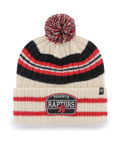 Men's Cream Toronto Raptors Hone Patch Cuffed Knit Hat with Pom