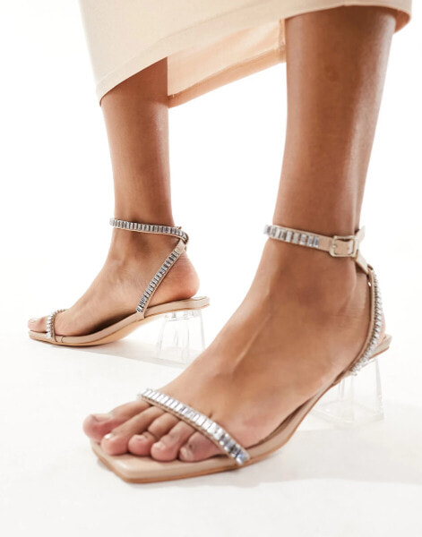 Public Desire Slay clear block heeled sandal with embellished strap in silver