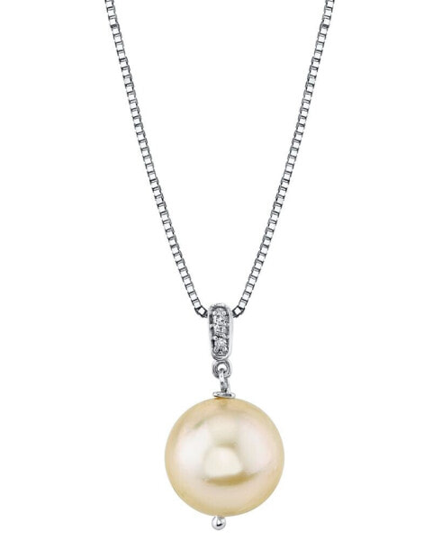 Macy's cultured Golden South Sea Pearl (9mm) & Diamond Accent 18" Pendant Necklace in Sterling Silver