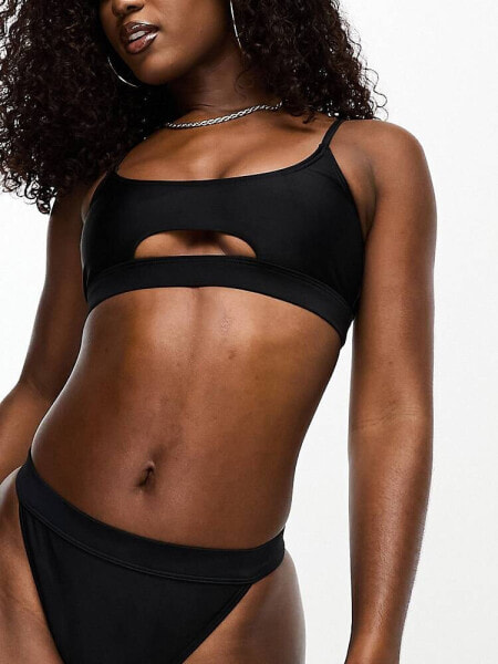 South Beach mix and match cut out crop bikini top in black