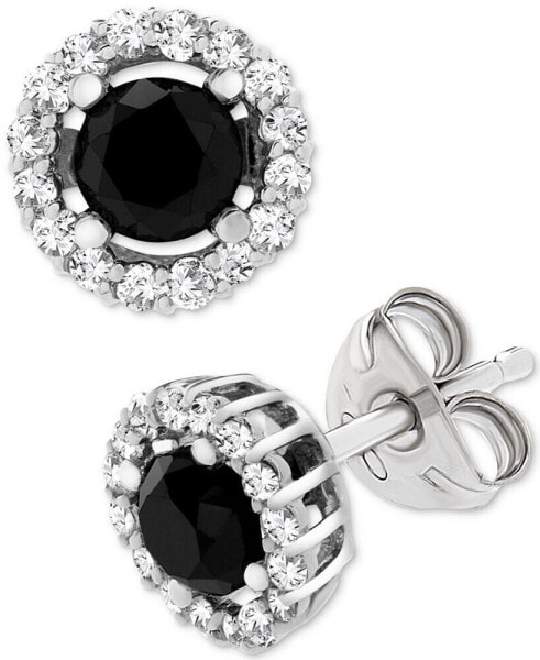 Black (1 ct. t.w.) and White Diamond Accent Stud Earrings in 14k White Gold, Created for Macy's
