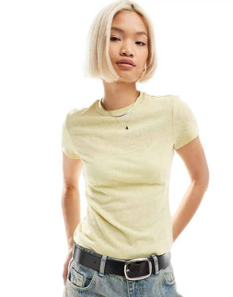 Weekday linen blend fitted t-shirt in dusty yellow