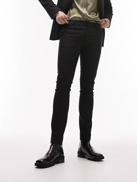 Topman super skinny textured suit trousers in black