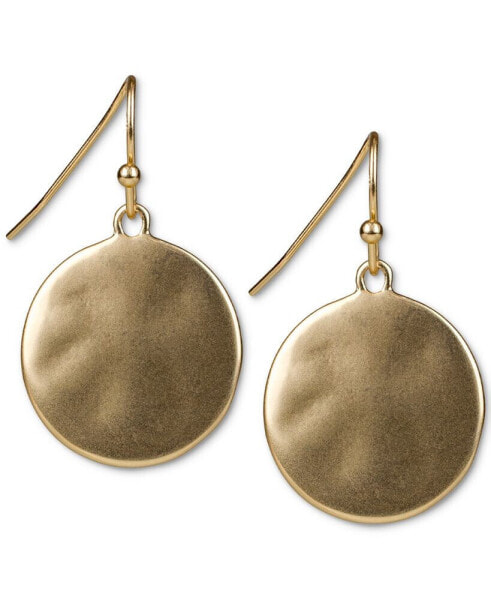 Gold-Tone Hammered Disc Drop Earrings