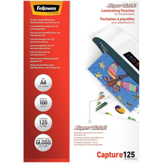 FELLOWES SuperQuick A4 Glossy 125 Micron Laminating Pouch Sheath