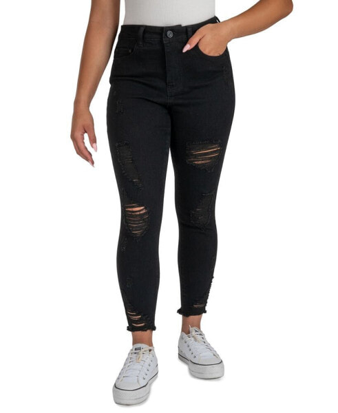 Juniors' Curvy High-Rise Distress Crop Jeans