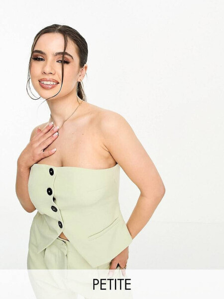 4th & Reckless Petite tailored bandeau split front top co-ord in pale green