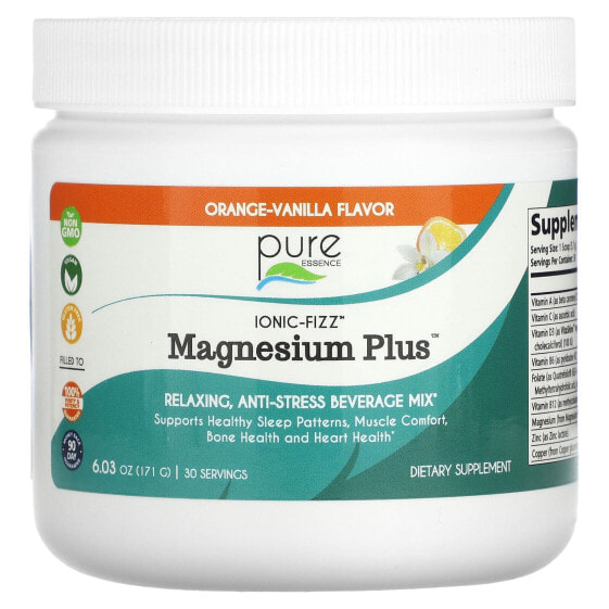 Магний Pure Essence Ionic-Fizz, Magnesium Plus, Orange-Vanilla, 171 г (6.03 унции)
