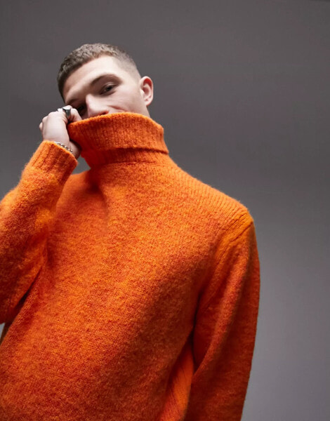 Topman space dye roll neck jumper in orange