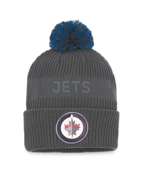 Men's Charcoal Winnipeg Jets Authentic Pro Home Ice Cuffed Knit Hat with Pom