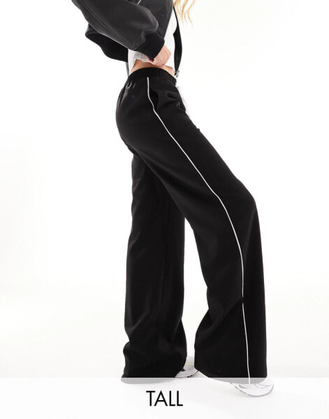 In The Style Tall contrast drawstring waist wide leg side stripe trousers in black