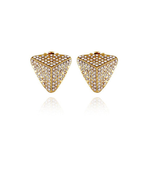 Gold-Tone Pyramid Glass Stone Clip On Stud Earrings