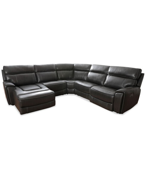 Hutchenson 119.5" 5-Pc. Zero Gravity Leather Sectional with 2 Power Recliners and Chaise, Created for Macy's