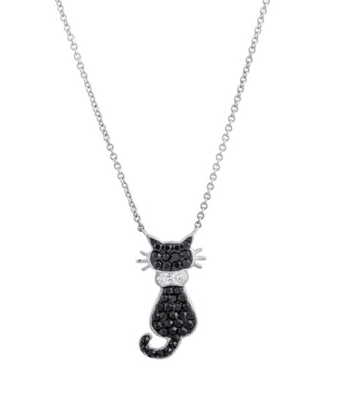 Macy's black and White Crystal Sitting Cat Necklace in Fine Silver Plated Brass