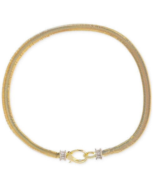 14k Gold-Plated Baguette Cubic Zirconia Bead Snake Chain 16" Collar Necklace