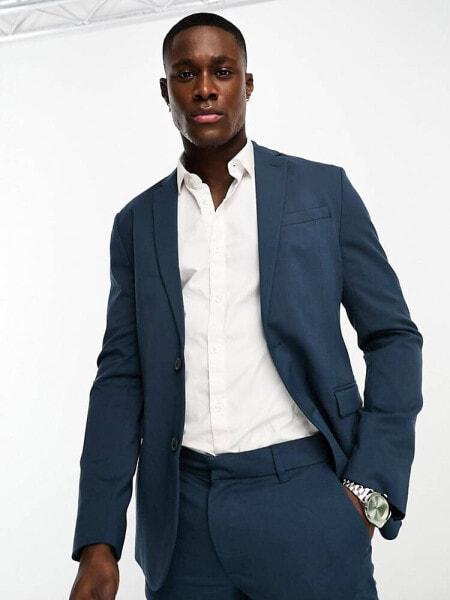 New Look single breasted skinny suit jacket in dark blue