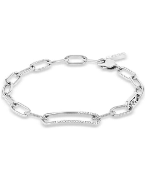 Stainless Steel Pavé & Logo Link Bracelet