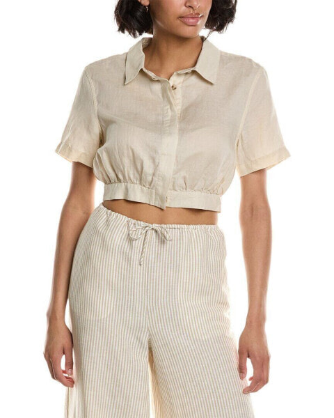 Onia Air Linen-Blend Cropped Button Down Women's