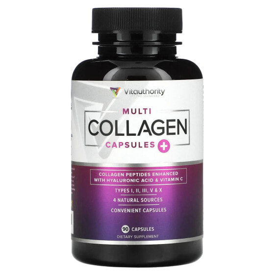 Multi Collagen Capsules Plus Vitamin C, Hyaluronic Acid, Unflavored, 90 Capsules