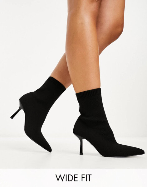 ASOS DESIGN Wide Fit Rosetta kitten heel sock boots in black