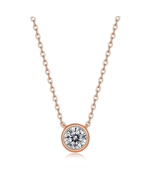 Sterling Silver 18k Rose Gold Plated with 1ct Lab Created Moissanite Round Solitaire Bezel Layering Anniversary Wedding Necklace