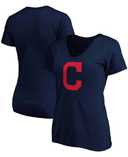Plus Size Navy Cleveland Indians Core Official Logo V-Neck T-shirt