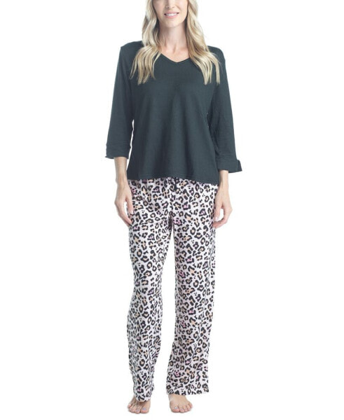 Women's 3/4 Sleeve Top & Boot-Cut Pajama Pants Set