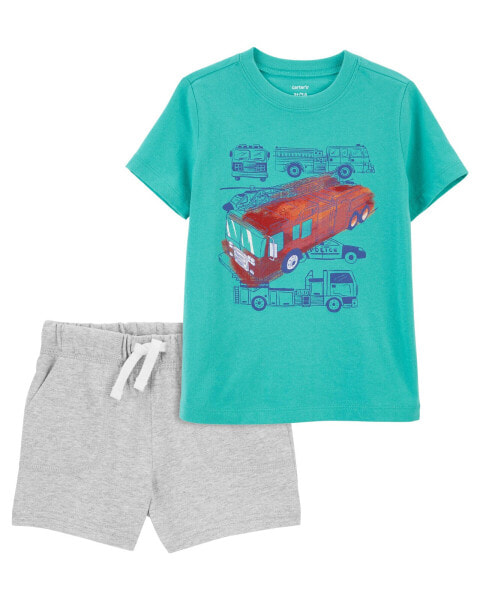 Toddler 2-Piece Firetruck Graphic Tee & Pull-On Cotton Shorts Set 4T