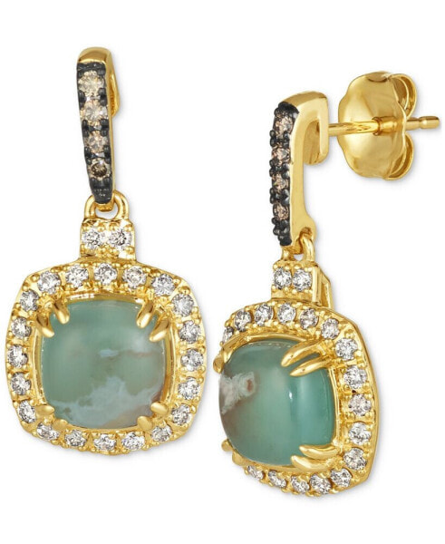 Peacock Aquaprase (2-3/8 ct. t.w.) & Diamond (1/2 ct. t.w.) Halo Drop Earrings in 14k Gold